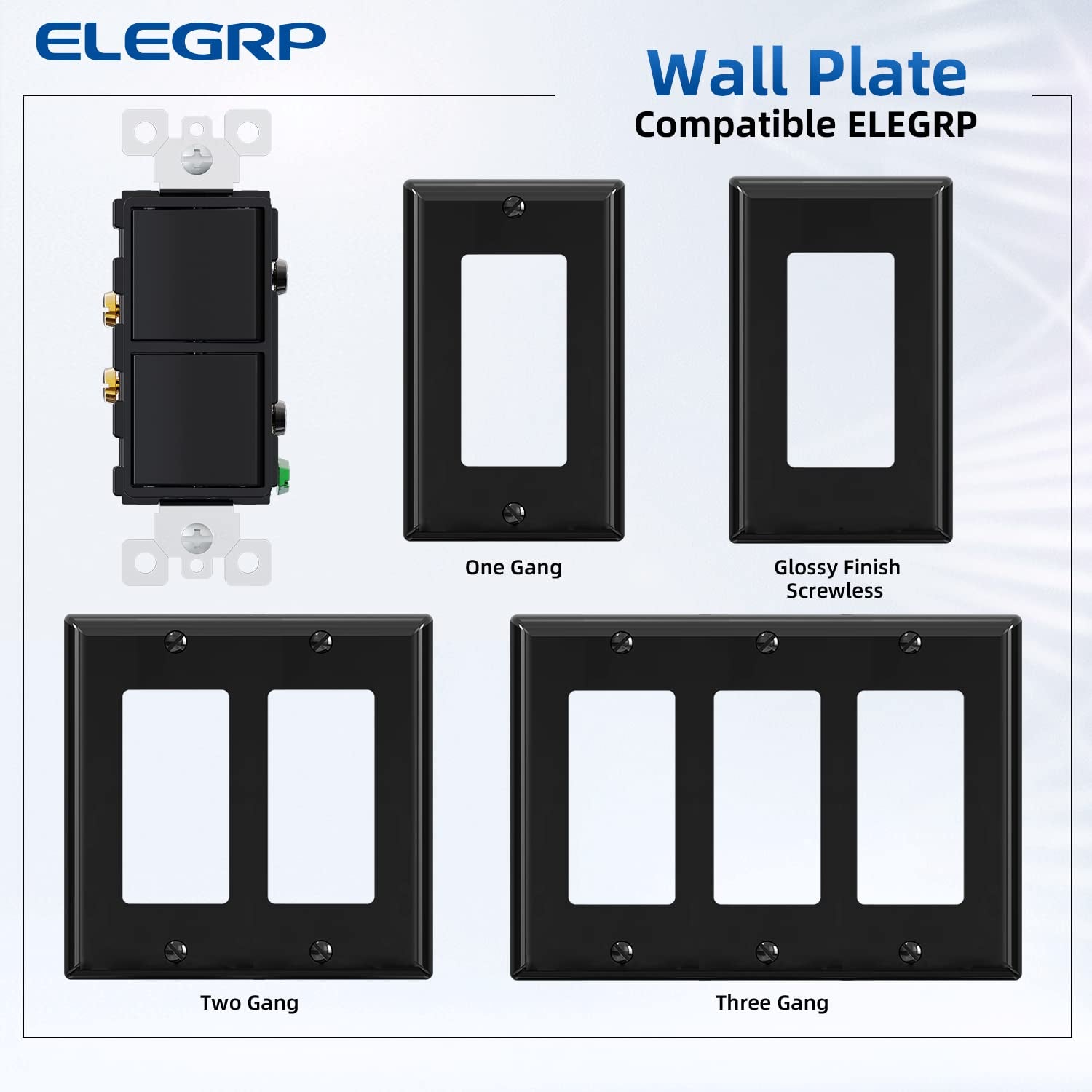 Decorator Double Rocker Light Switch, Two Single Pole Electrical Paddle, 15A 120V, In-Wall On/Off, Self-Grounding, Wall Plate Included, UL Listed (2 Pack, Glossy Black)
